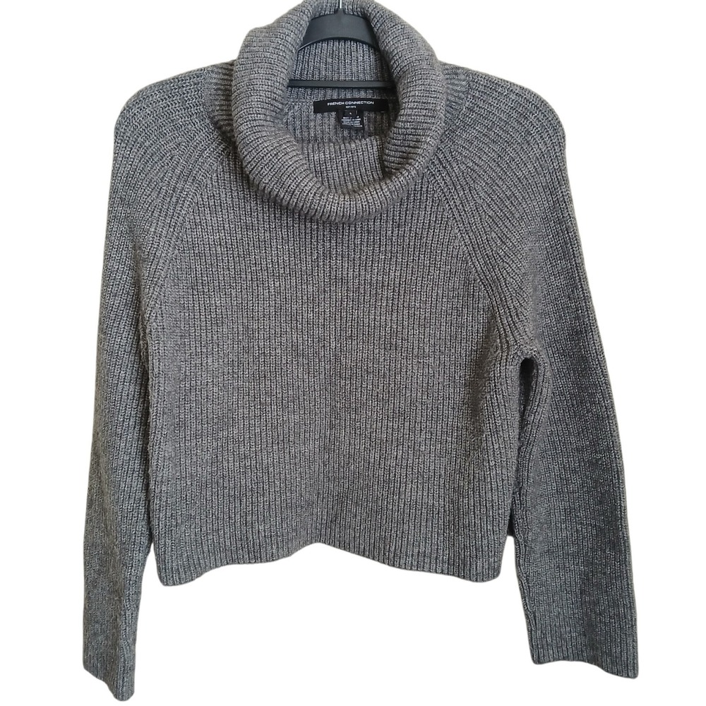 French Connection Women's Mersai Turtleneck Sweater Grey Ribbed Knit Small